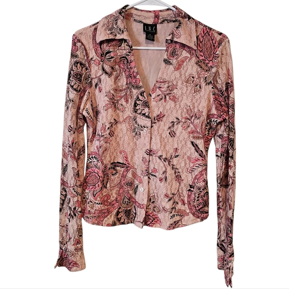INC International Concepts Tops - I.N.C Y2K Vintage Paisley Floral Lace Collared Button Down Fitted Top Fairy